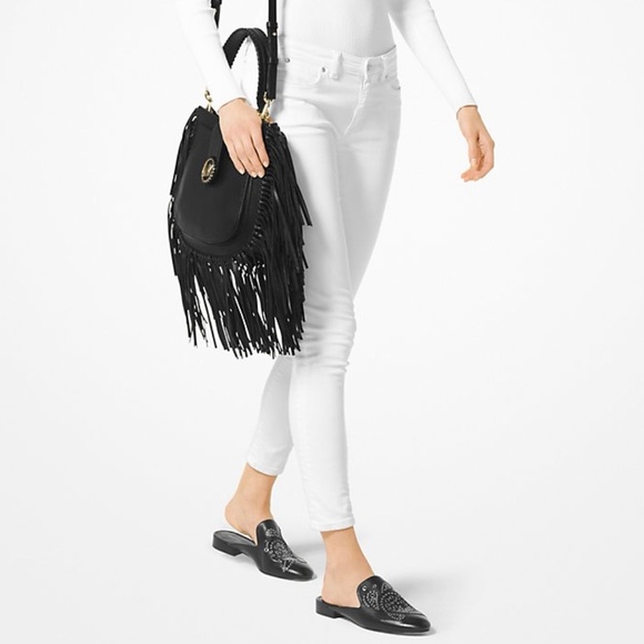 Michael Kors Lillie Medium Fringed Leather Shoulder Bag - Picture 3 of 16